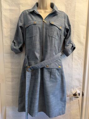 Sharagano Denim-Look Shirt Dress in Light Blue Sz-8. AA11